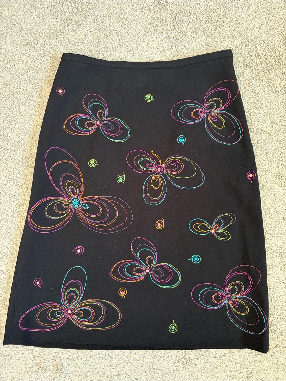 Grace Elements New Castle Black Skirt Multicolor Embroidered Sequin Swirls 4 NWT